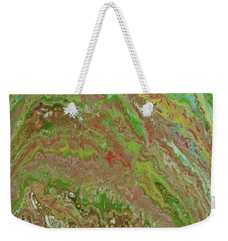Green Weekender Tote Bag featuring the mixed media Forest Pour by Aimee Bruno