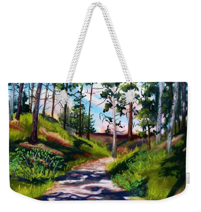 Pastel Weekender Tote Bag featuring the painting Forest Service Road by Tammy Crawford