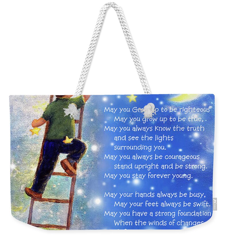 Forever Young Weekender Tote Bag featuring the painting Forever Young Bob Dylan Lyrics by Vickie Wade