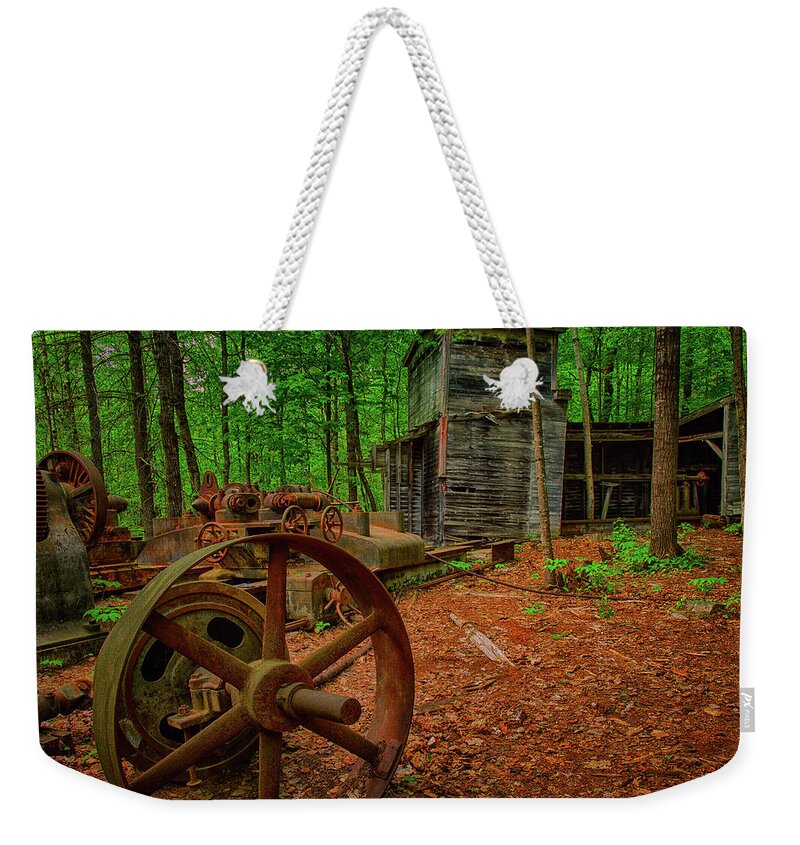 Orange Weekender Tote Bag featuring the photograph Forgotten, Redstone Granite Quarry by Jeff Sinon