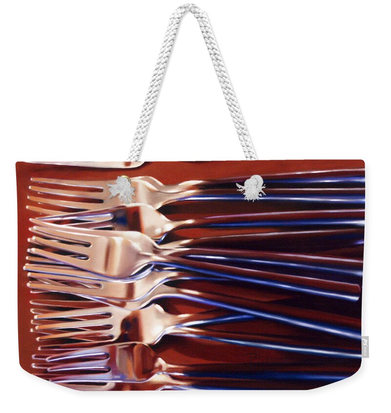 Still Life Weekender Tote Bag featuring the painting Forks by Dianna Ponting