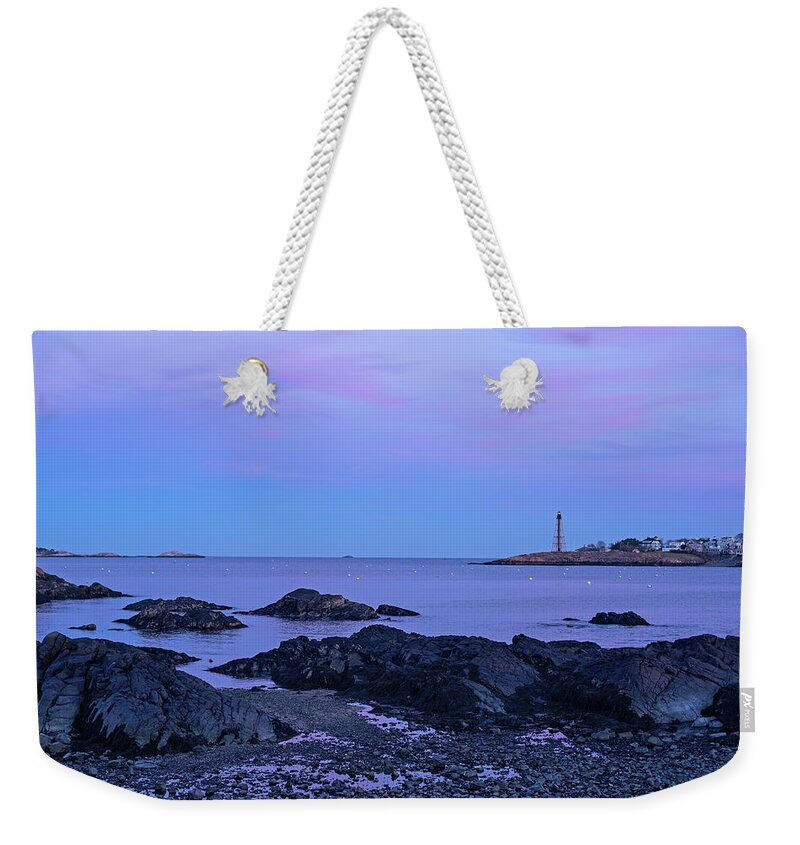 Marblehead Weekender Tote Bag featuring the photograph Fort Beach Sunset Marblehead Massachusetts Fort Sewall and Chandler Hovey Park Rocky Coast by Toby McGuire