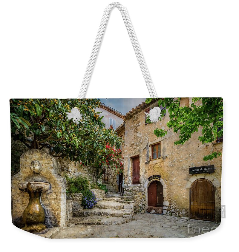 Cote D'azur Weekender Tote Bag featuring the photograph Fountain Courtyard In Eze, France 2 by Liesl Walsh