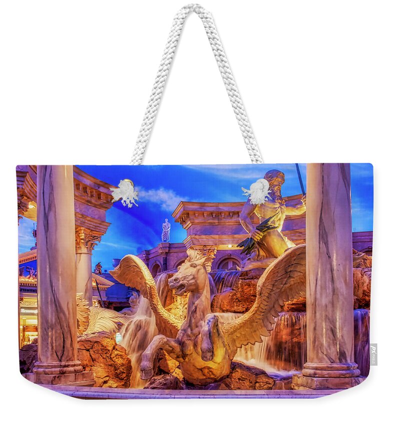 Fountain Of The Gods Weekender Tote Bag featuring the photograph Fountain of the Gods, Caesars Palace, Las Vegas by Tatiana Travelways
