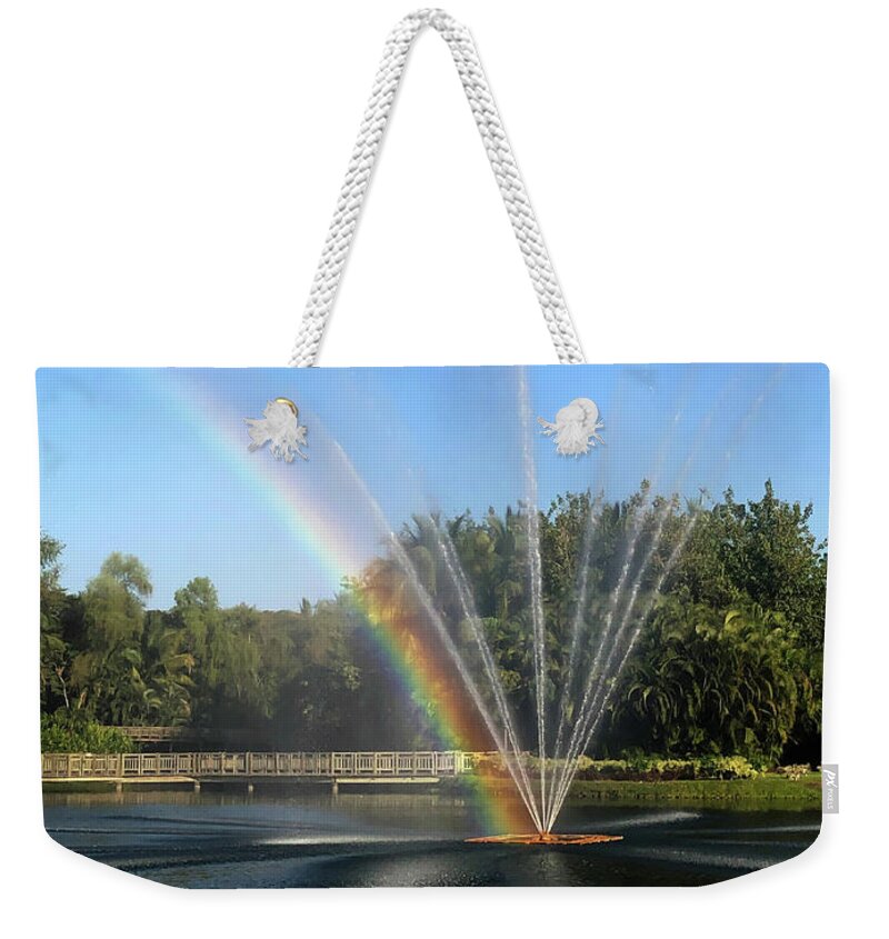 Fountain Weekender Tote Bag featuring the photograph Fountain Rainbow - Portrait by Shane Bechler