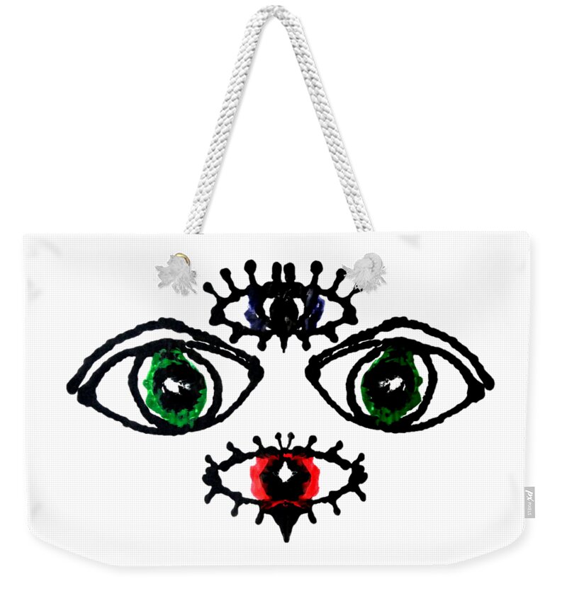 Abstract Weekender Tote Bag featuring the painting Four Eyes by Stephenie Zagorski