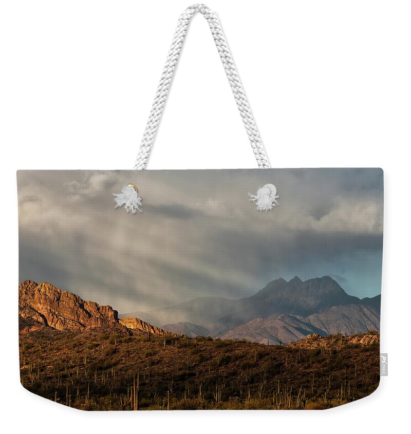 Four Peaks Weekender Tote Bag featuring the photograph Four Peaks Snow Flurries by Saija Lehtonen