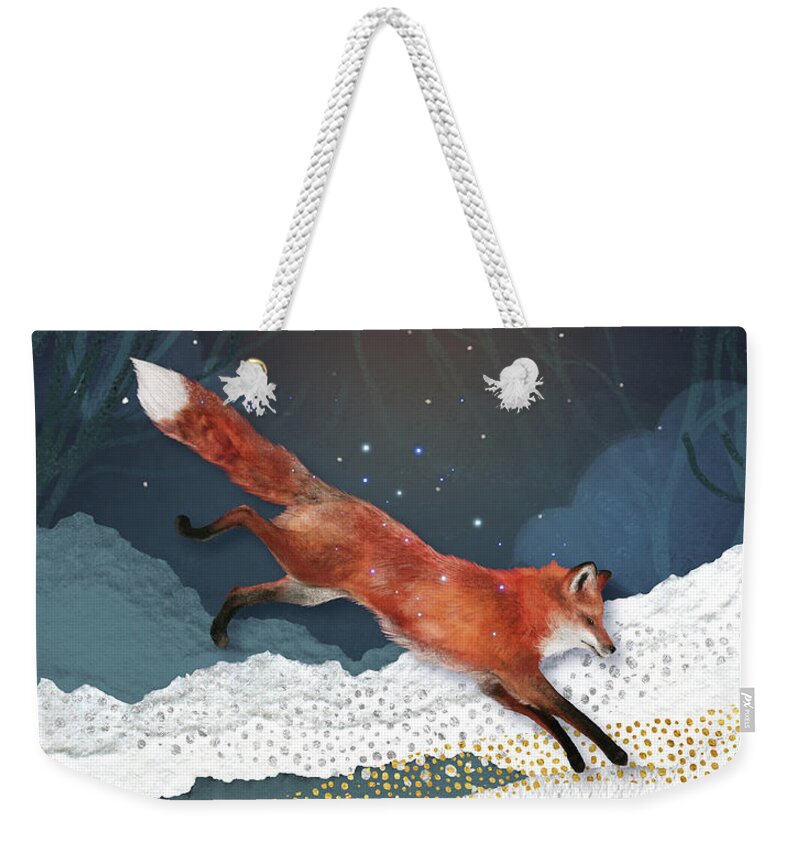 Fox And Moon Weekender Tote Bag featuring the painting Fox And Moon by Garden Of Delights