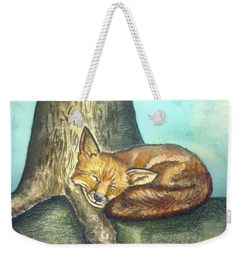 Nature Weekender Tote Bag featuring the painting Fox And Tree by Christina Wedberg
