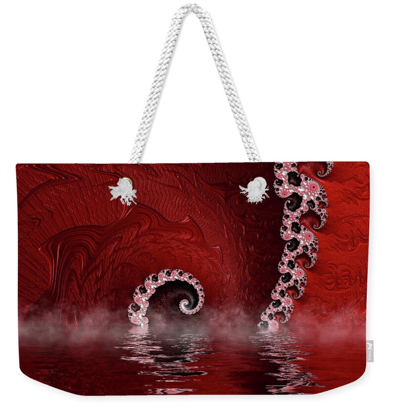 Fractal Weekender Tote Bag featuring the digital art Fractal Art After Dark on Planet Octopus 42 by Matthias Hauser