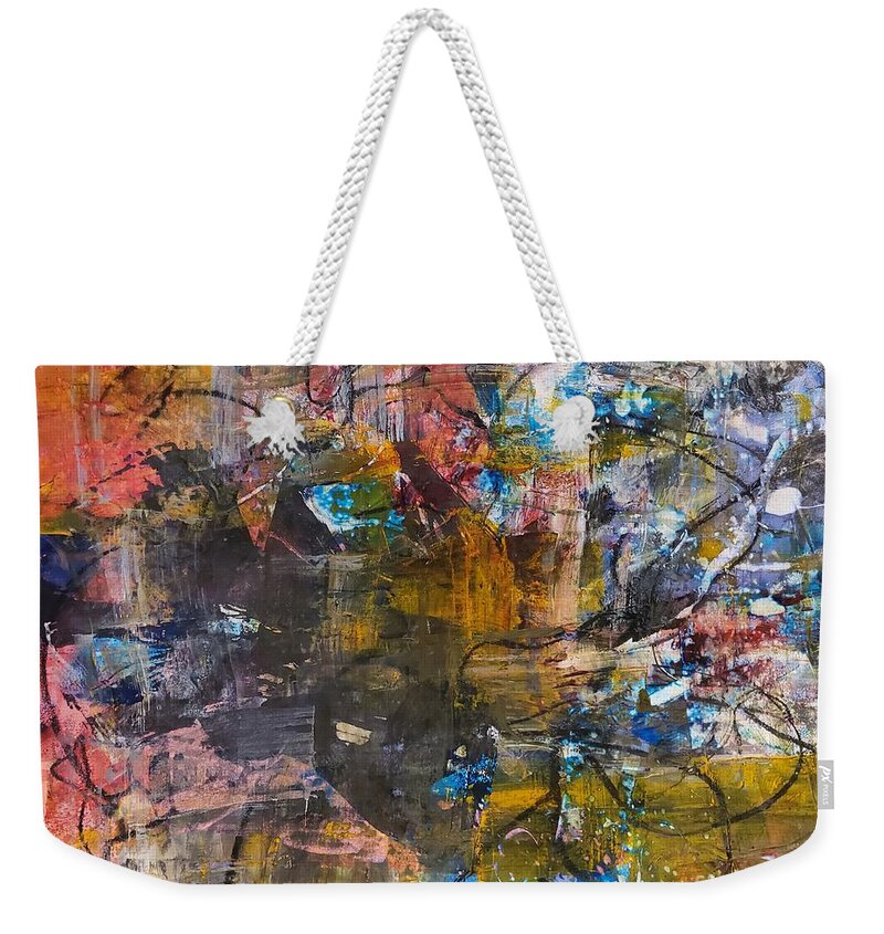 Mixed Media Abstract Weekender Tote Bag featuring the painting Fragments of Self Quarantine 2 by Lisa Debaets