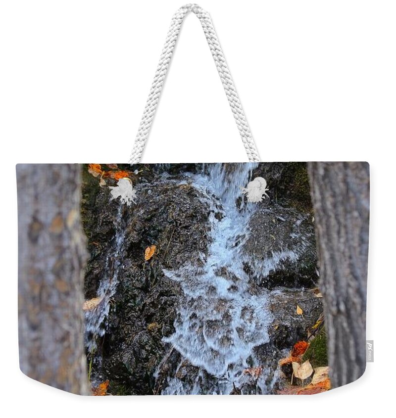 Framed Waterfall Weekender Tote Bag featuring the photograph Framed Falls by Ann E Robson