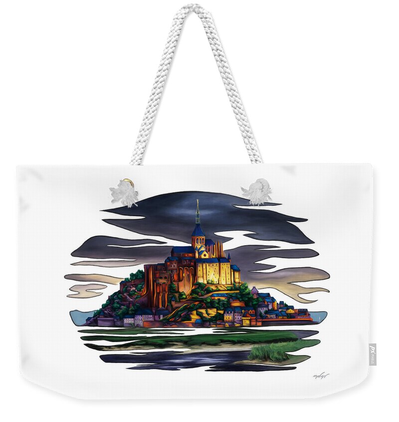 France Weekender Tote Bag featuring the painting France colorful landscape, Saint Michael's Mount by Nadia CHEVREL