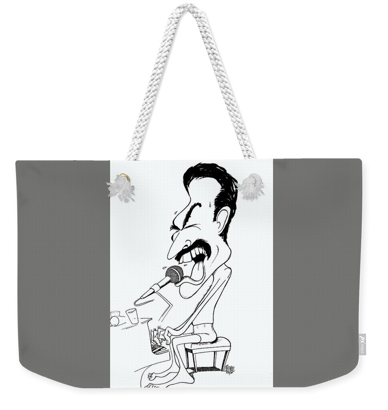 Queen Weekender Tote Bag featuring the drawing Freddie Mercury by Michael Hopkins