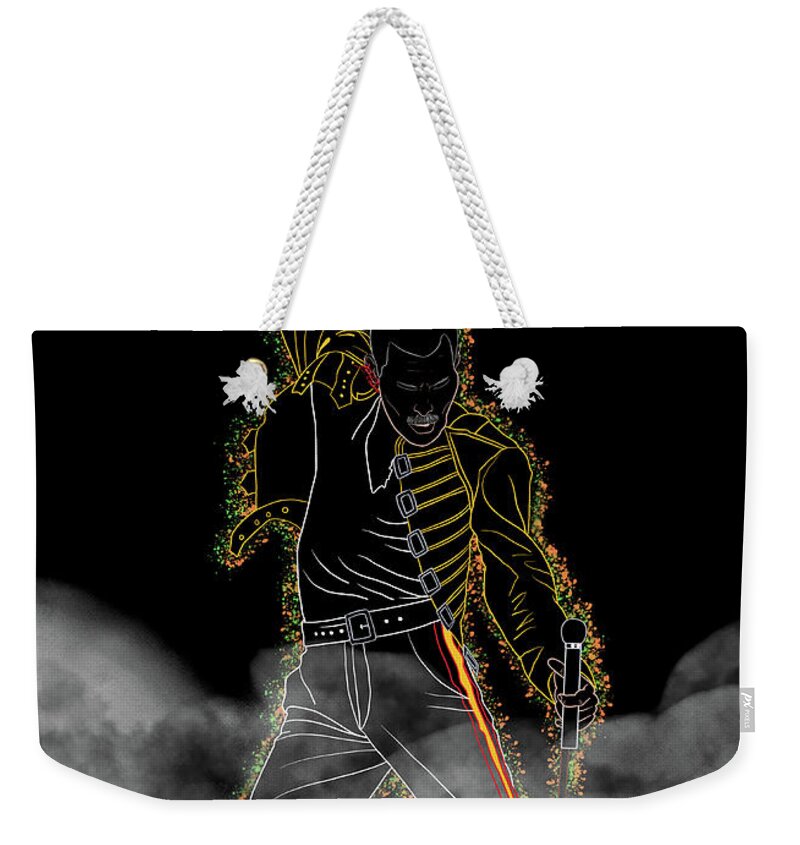 Freddie Mercury Weekender Tote Bag featuring the digital art Freddie Mercury Smoke by Marisol VB