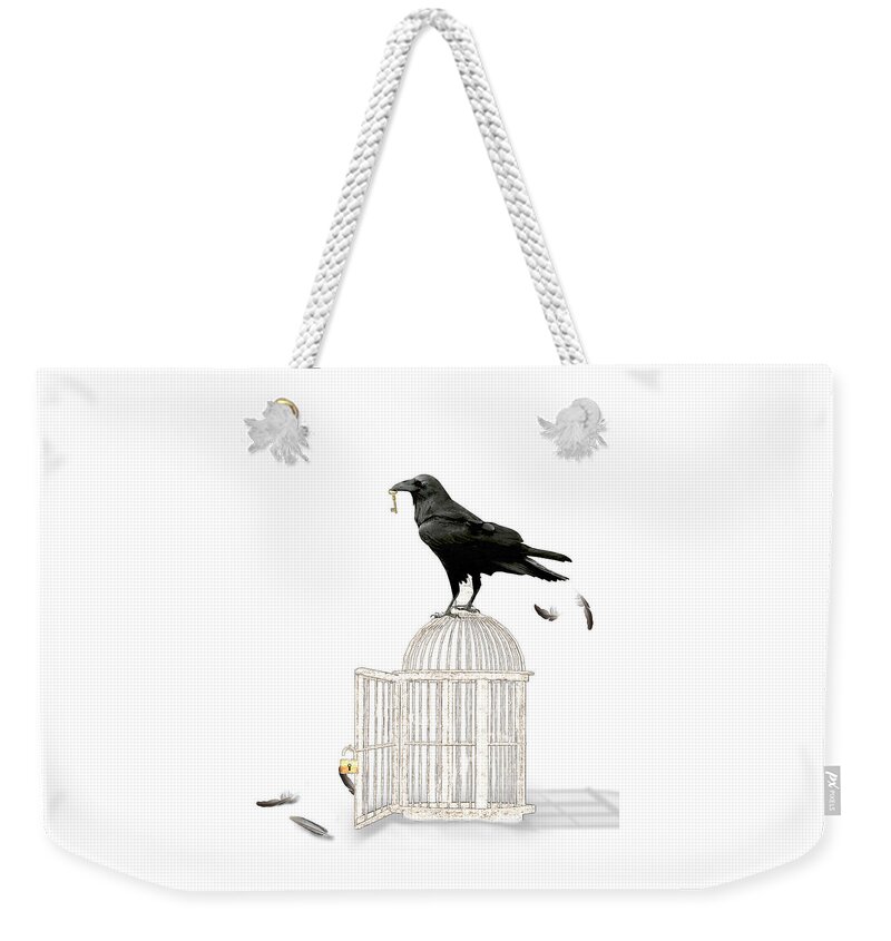 Crow Weekender Tote Bag featuring the mixed media Free as a Bird by Moira Law