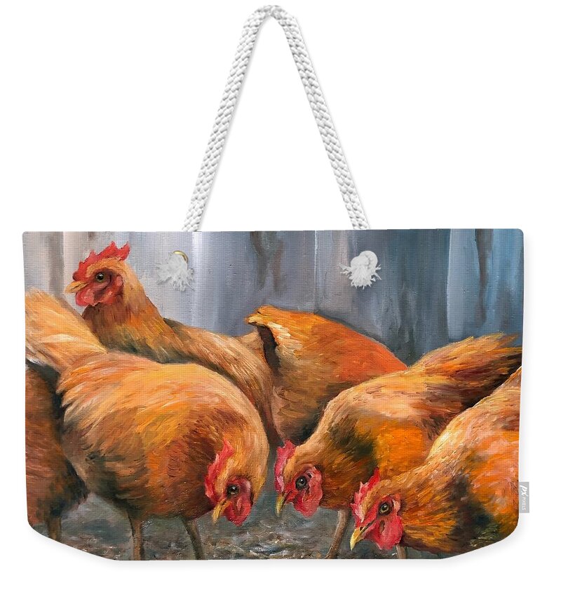 Chickens Weekender Tote Bag featuring the painting Free Range by Barbara Landry