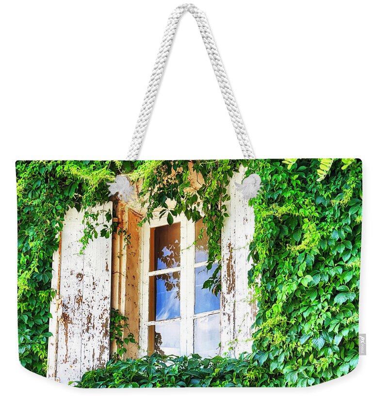 French Weekender Tote Bag featuring the photograph French window in Provence by Tatiana Travelways