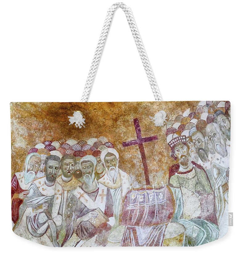 Byzantine Weekender Tote Bag featuring the photograph Fresco of saints in St. Nicholas Church, Demre #buyIntoArt #1 by Steve Estvanik