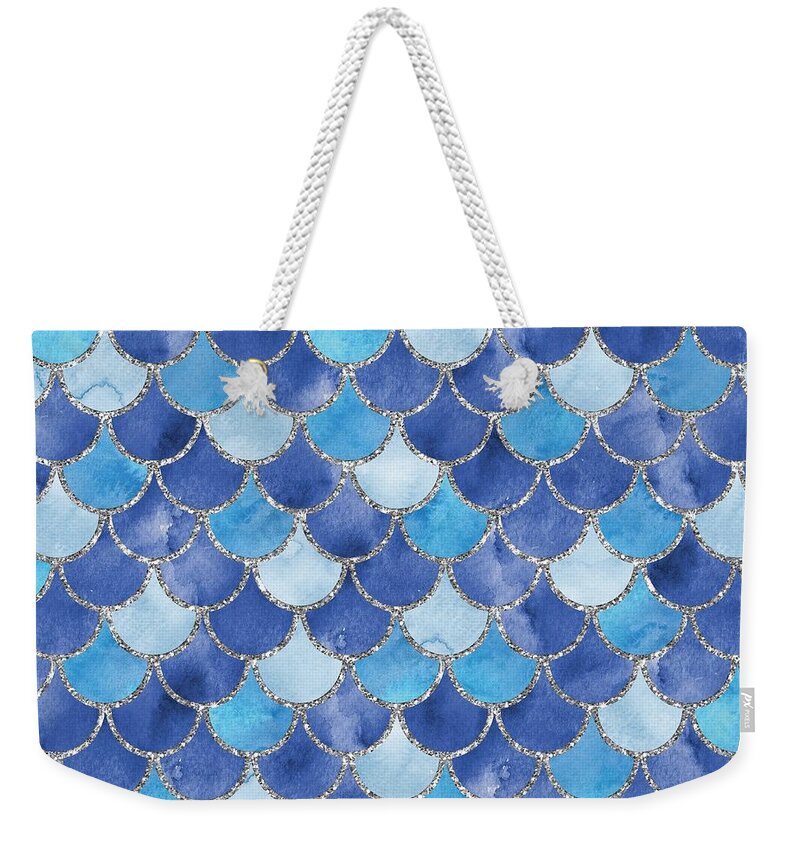 Blue Weekender Tote Bag featuring the digital art Fresh Blue Mermaid Scales by Sambel Pedes