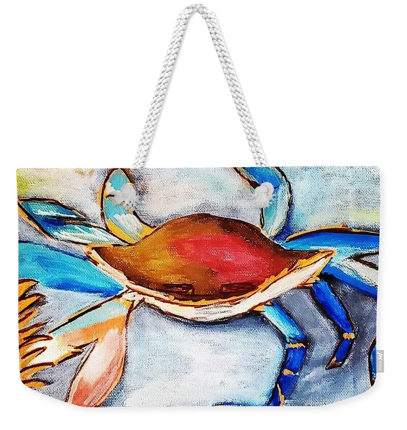 Crab Weekender Tote Bag featuring the painting Fresh Catch by Amy Kuenzie