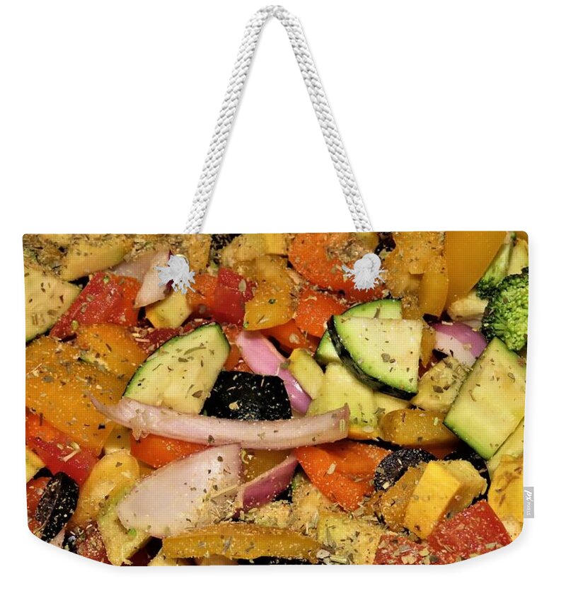 Vegetables Weekender Tote Bag featuring the photograph Fresh Vegetables Ready for Roasting by Linda Stern