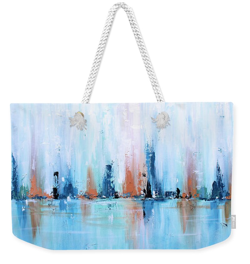 Abstract Weekender Tote Bag featuring the painting Fresh Water Abstract Painting - horizontal by Annie Troe