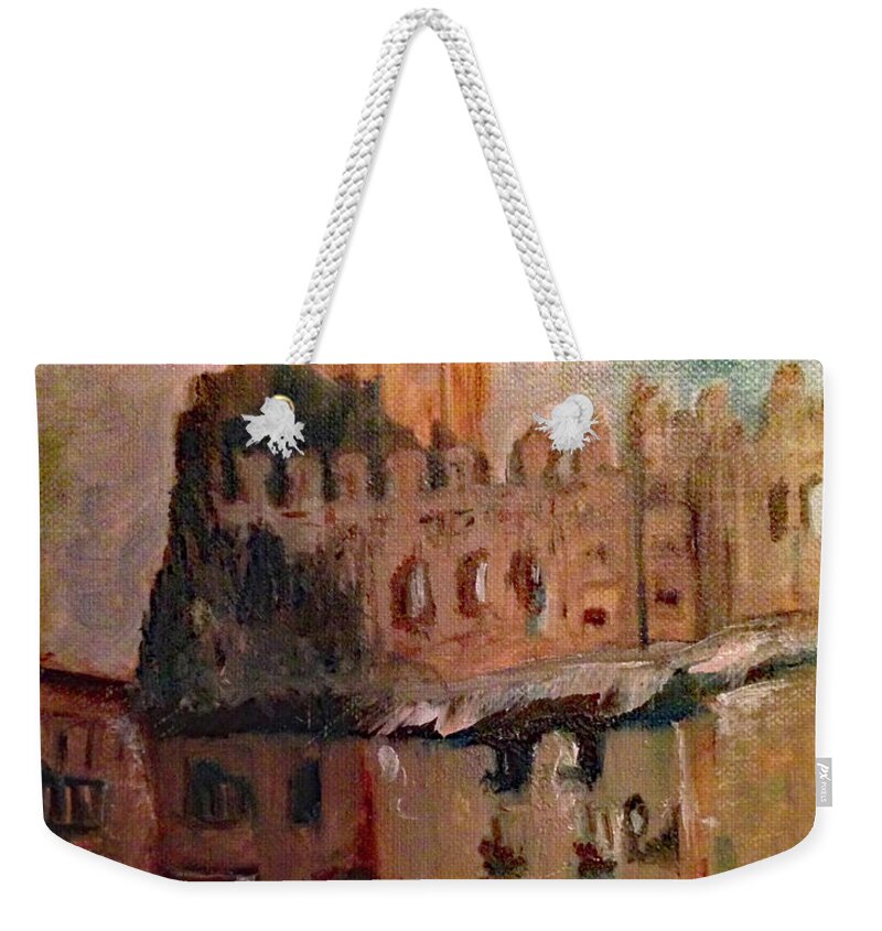 Frias Castle Weekender Tote Bag featuring the painting Frias Castle by Roxy Rich