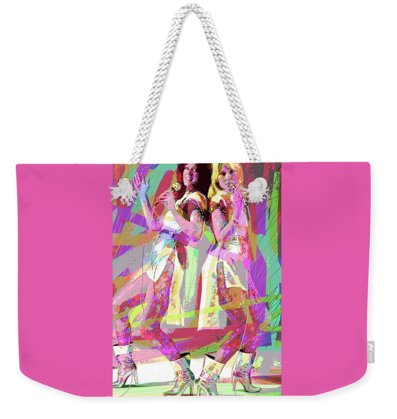 Abba Weekender Tote Bag featuring the painting FRIDA and AGNETHA of ABBA by David Lloyd Glover