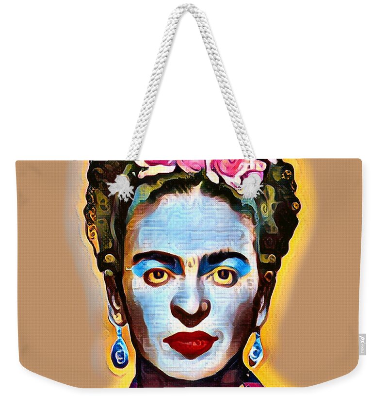 Frida Kahlo De Rivera Weekender Tote Bag featuring the painting Frida Kahlo Andy Warhol 2 Pop by Tony Rubino