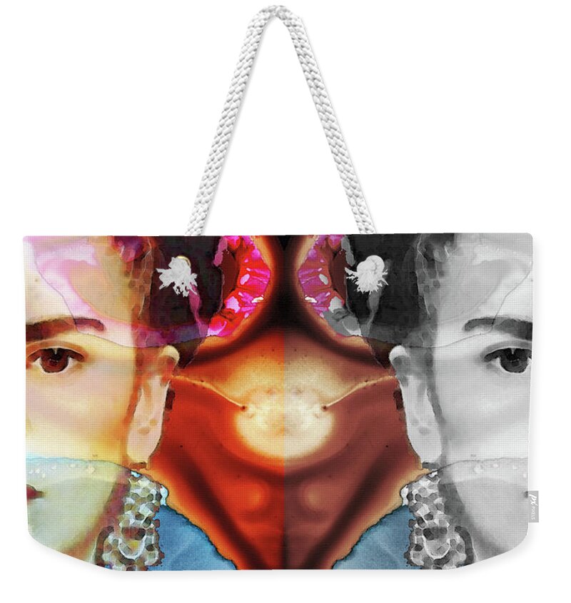 Frida Kahlo Weekender Tote Bag featuring the painting Frida Kahlo Art - Seeing Color by Sharon Cummings