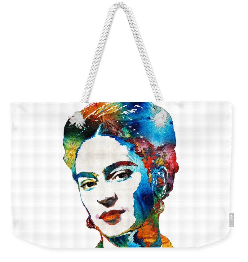 Frida Kahlo Weekender Tote Bag featuring the painting Frida Kahlo Art - Viva La Frida - By Sharon Cummings by Sharon Cummings