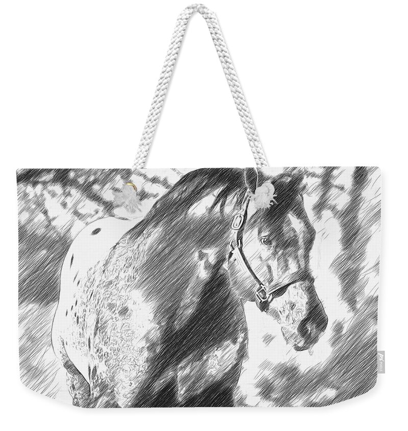 Appaloosa Weekender Tote Bag featuring the digital art Friendly Appaloosa horse - pencil sketch effect by Nicko Prints
