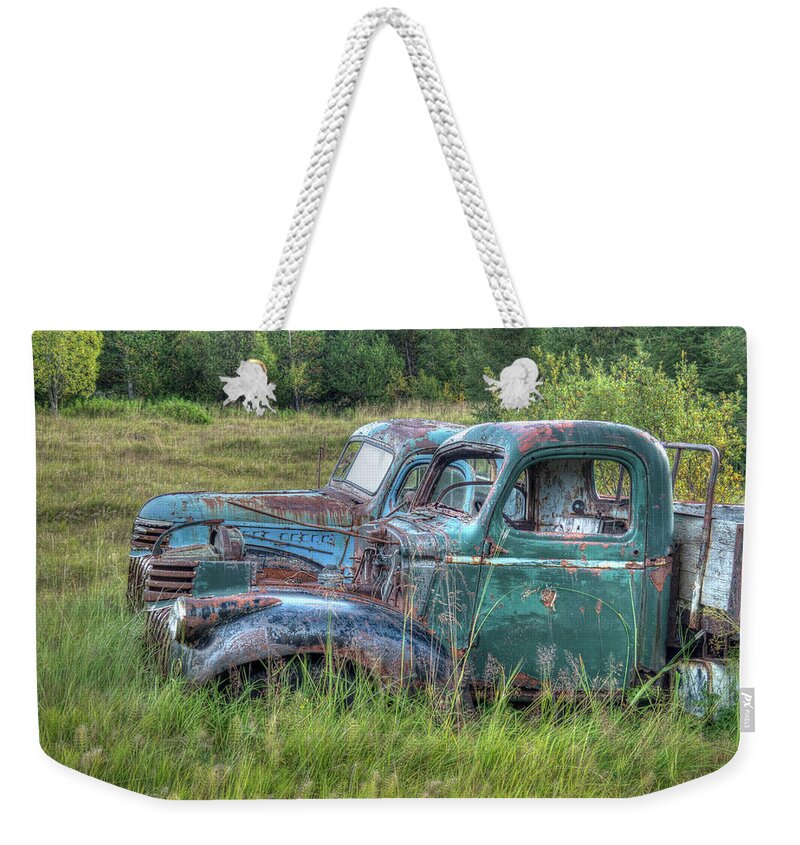 Ford Chevy Weekender Tote Bag featuring the photograph Friends in Retirement by Kristia Adams
