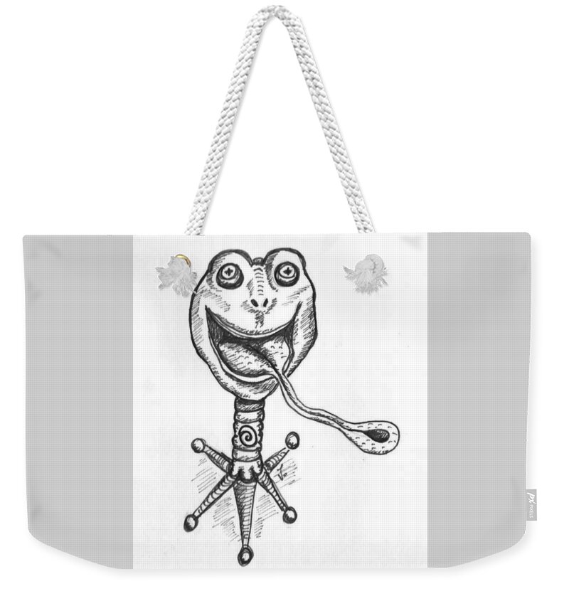 Frog Weekender Tote Bag featuring the drawing Frogstand by Vicki Noble