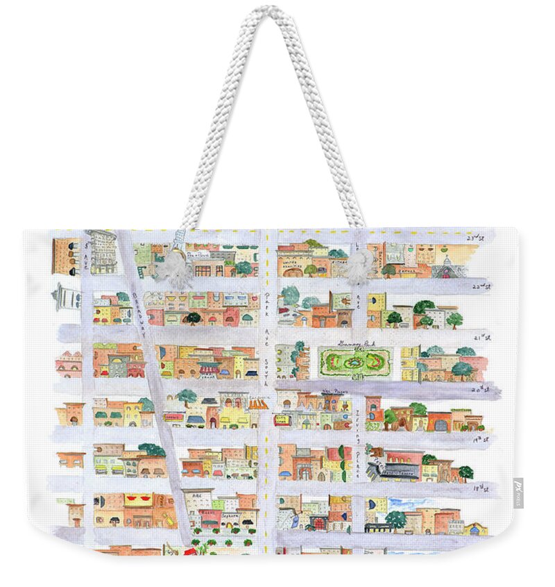 Union Square Park Weekender Tote Bag featuring the painting From Union Square to Madison Square by AFineLyne