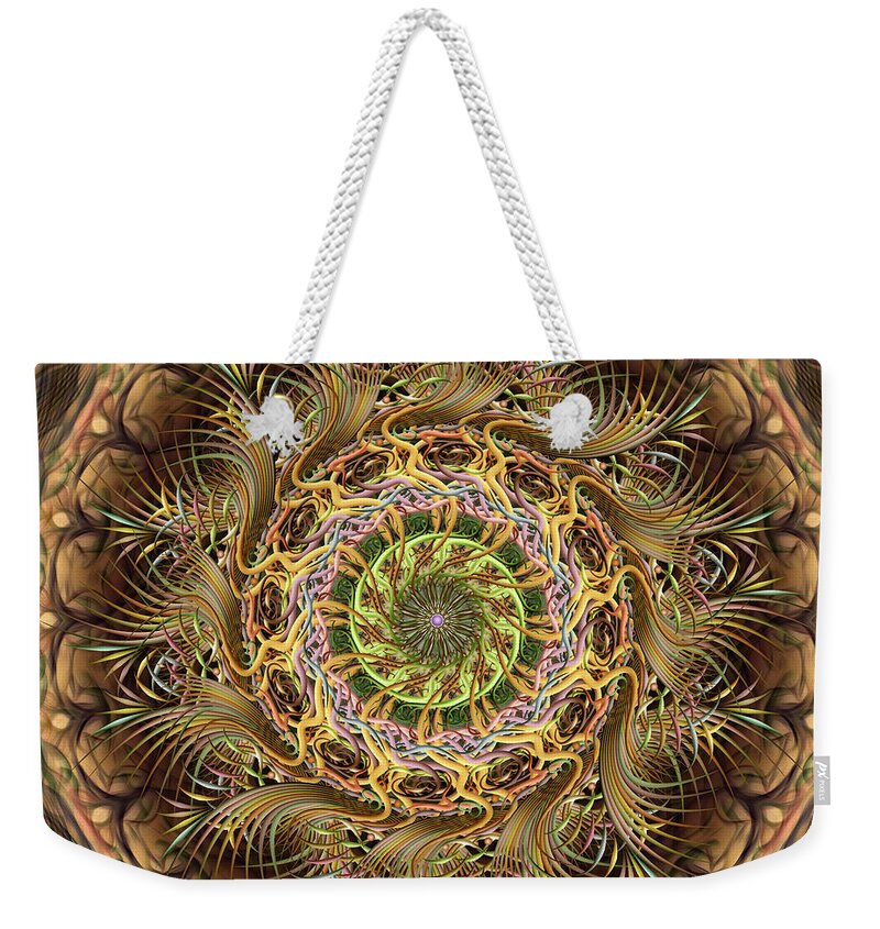 Pinwheel Mandalas Weekender Tote Bag featuring the digital art Frond Flinger Jamboree by Becky Titus