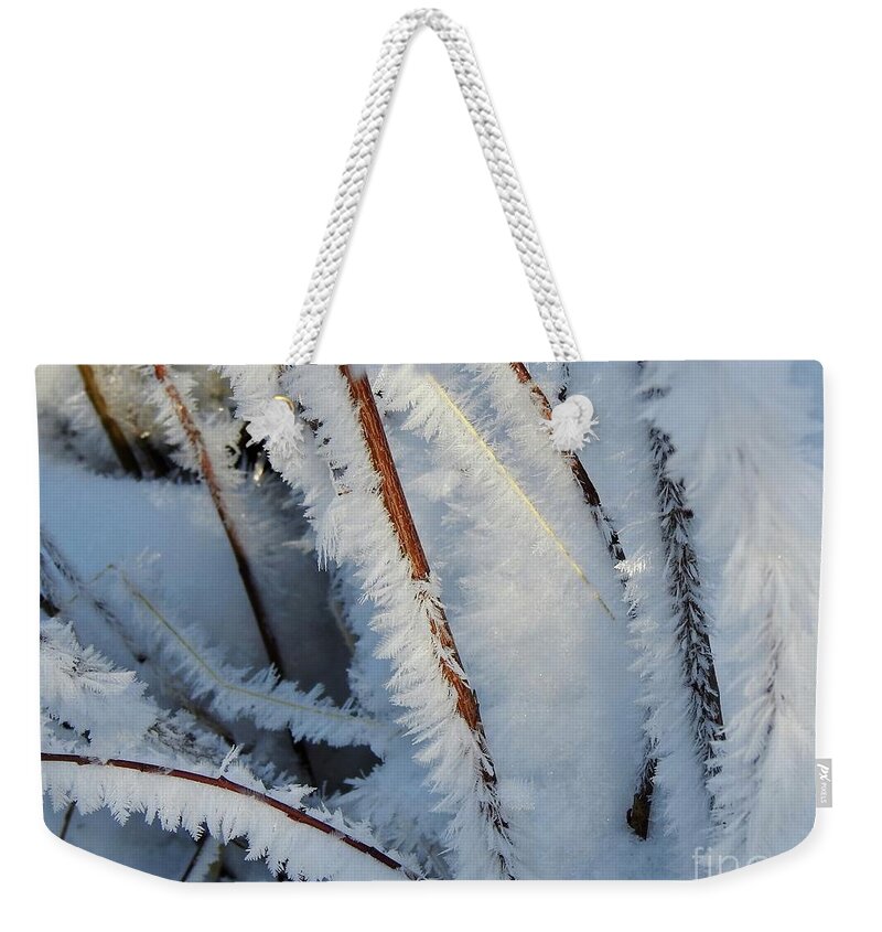 Frost Weekender Tote Bag featuring the photograph Frost Feathers by Nicola Finch