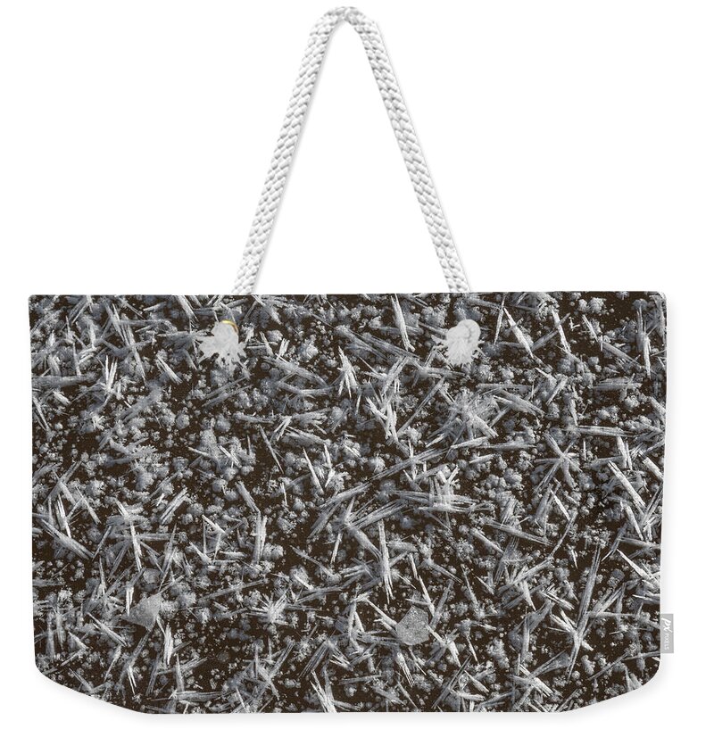 Frost Weekender Tote Bag featuring the photograph Frost Pattern Background by Karen Rispin