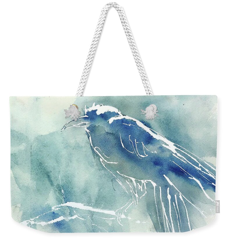 Original Watercolors Weekender Tote Bag featuring the painting Frosted Raven 3 by Chris Paschke