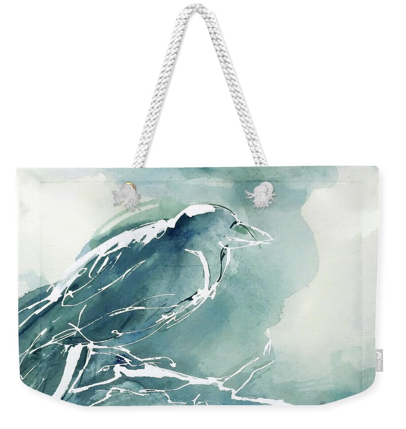 Original Watercolors Weekender Tote Bag featuring the painting Frosted Raven 4 by Chris Paschke
