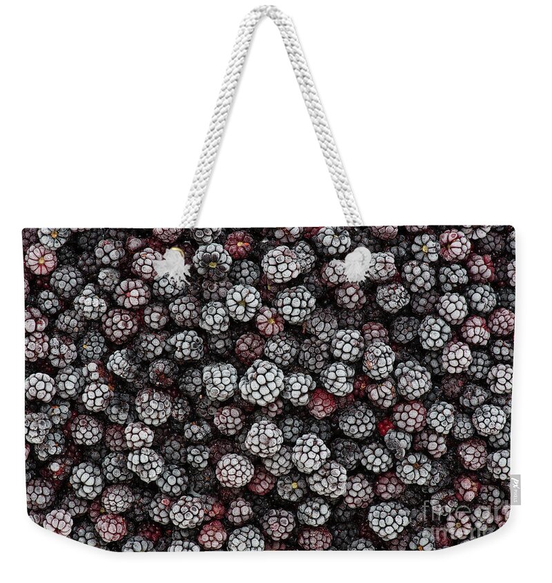 Frozen Blackberries Weekender Tote Bag featuring the photograph Frozen Foraged Wild Blackberries by Tim Gainey