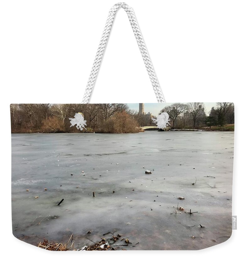 Weekender Tote Bag featuring the photograph Frozen Lake, NYC in December by Judy Frisk