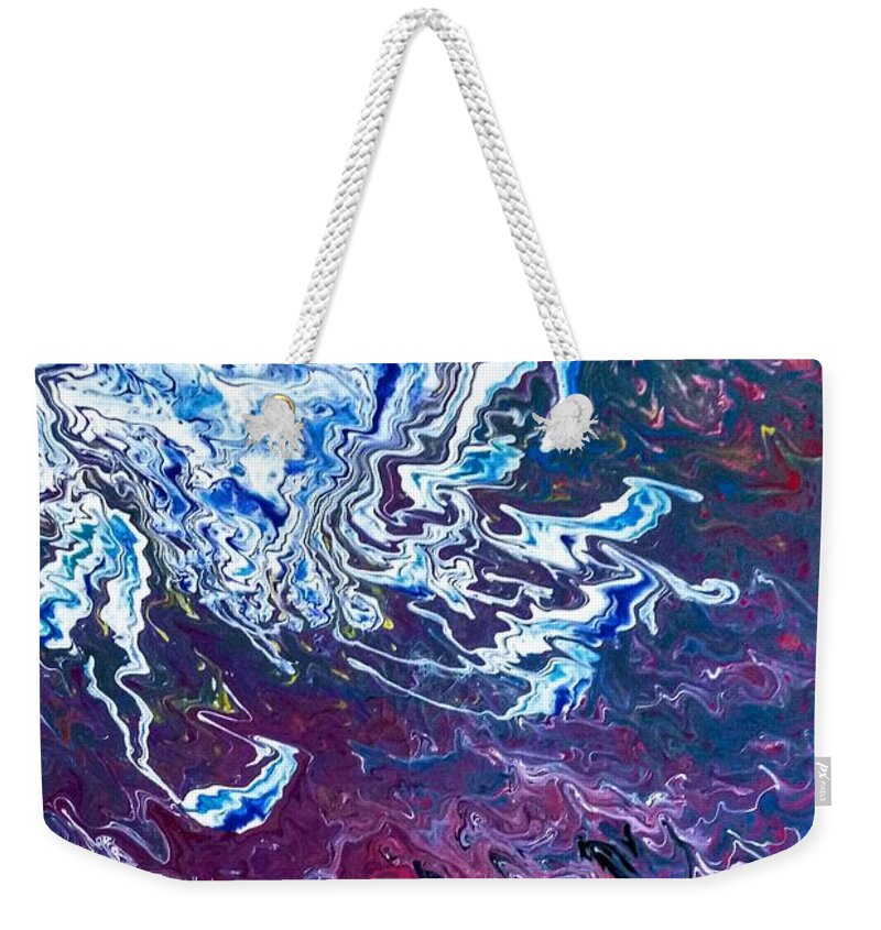 Purple Weekender Tote Bag featuring the painting Frozen Sky by Anna Adams