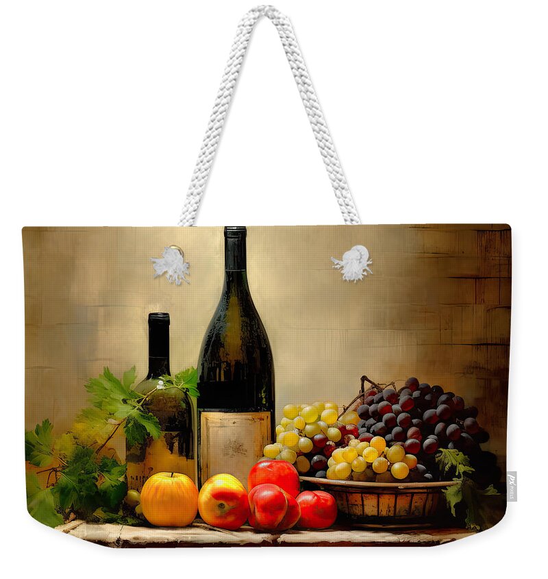 Wine Weekender Tote Bag featuring the painting Fruit and Wine Art by Lourry Legarde