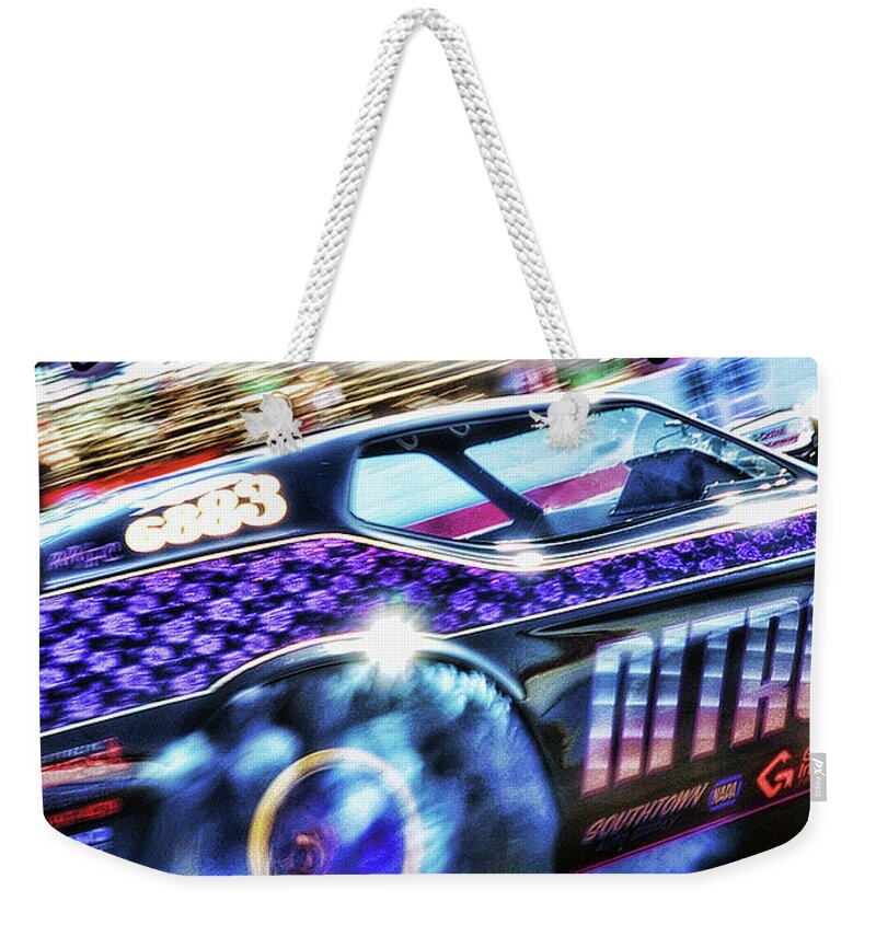 Funny Car Weekender Tote Bag featuring the pyrography Fuel Coupe by Kenny Youngblood