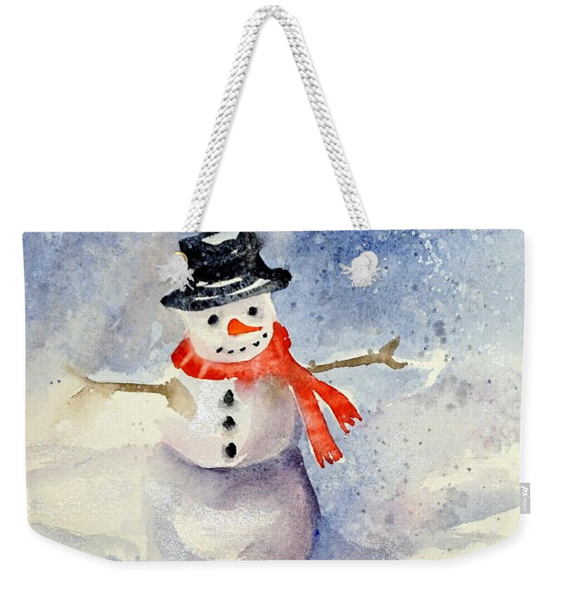 Snowmen Weekender Tote Bag featuring the painting Full Moon Flurries by Anna Jacke