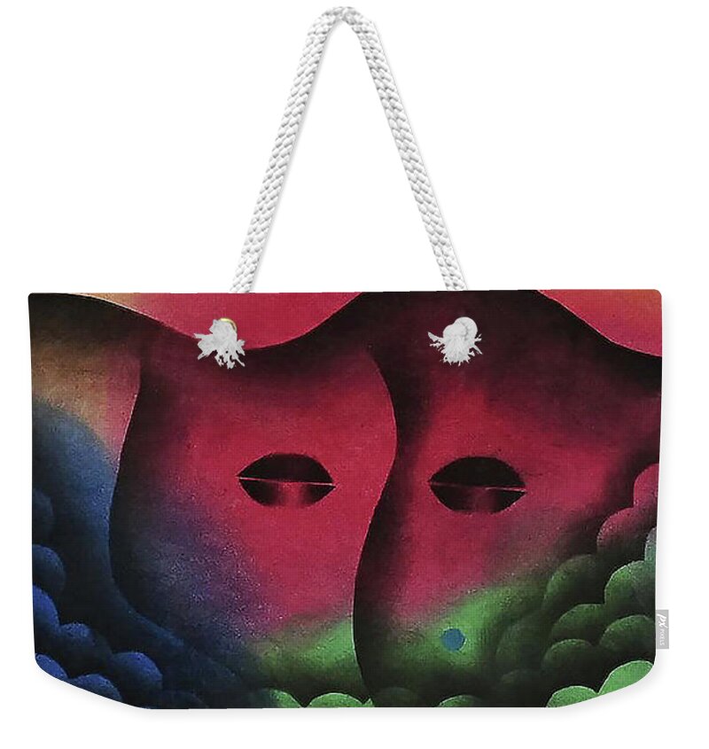 Abstract African Weekender Tote Bag featuring the painting Full Son Black by Winston Saoli 1950-1995