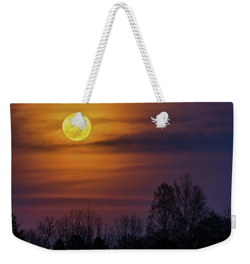 Moon Weekender Tote Bag featuring the photograph Full Worm Moon Over Allentown by Jason Fink
