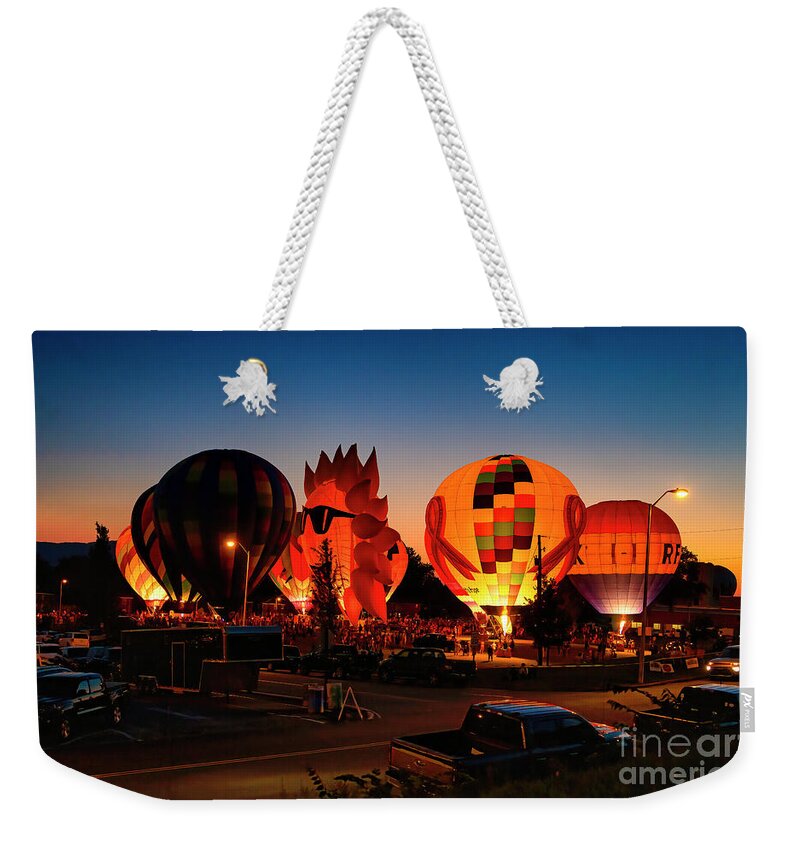 Funfest; Fun Fest; Kingsport; Tennessee; Sullivan; Sullivan County; Balloon; Hot Air; Northeast Tennessee Weekender Tote Bag featuring the photograph Fun Fest Hot Air Balloon Glow by Shelia Hunt